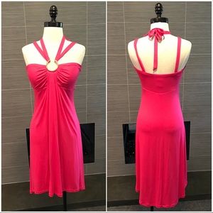 Bright pink, strap/halter cocktail dress.